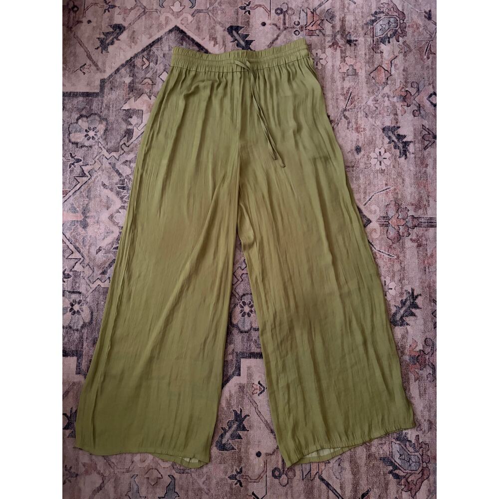 Rachel Roy Womens Medium Sage Green Wide Leg Pants Drawstring Pull On Boho